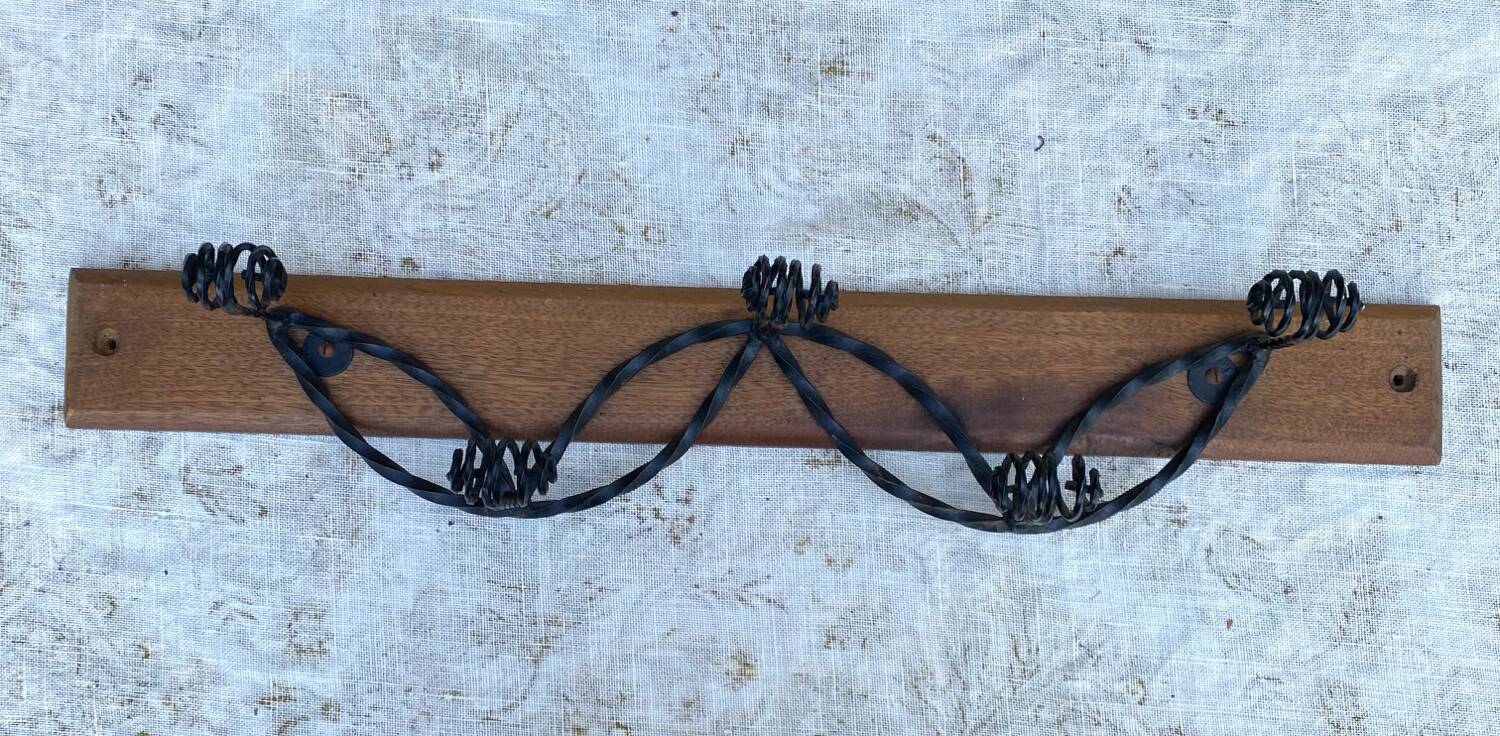 1950s metal and wood coat rack