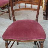 Paire anciennes chaises velours vieux rose bois sculpté