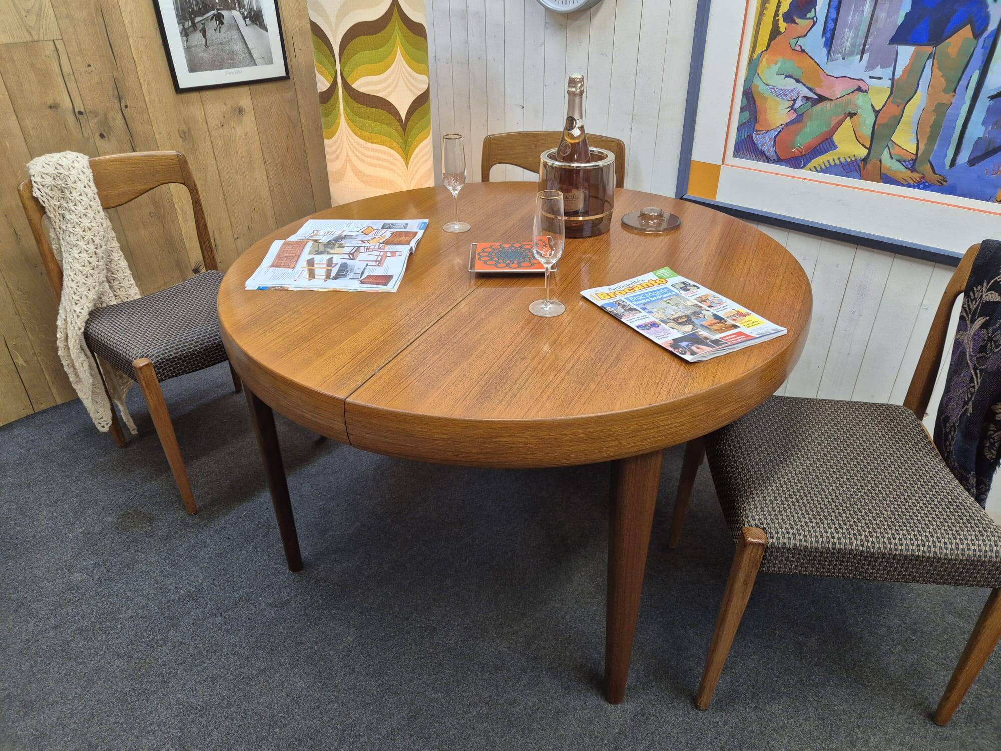 Vintage Scandinavian table with double butterfly extension.