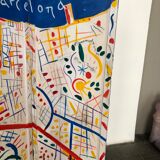 Painted wooden screen with the map of Barcelona 210 W x 170 H