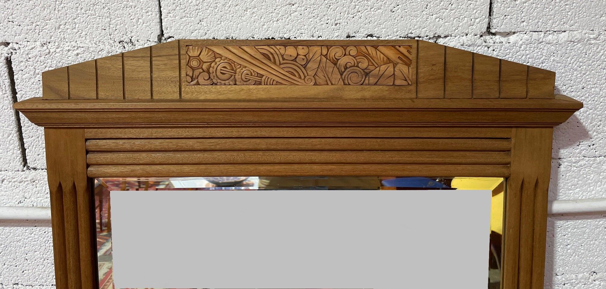 Bevelled oak Art Deco mirror 133x80