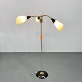 1950s Brass & Glass Adjustable Floor Lamp with Wooden Detail