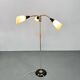 1950s Brass & Glass Adjustable Floor Lamp with Wooden Detail