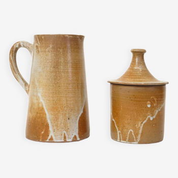 Ceramic pitcher and pot, French work from the 70s.
