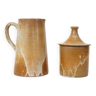 Ceramic pitcher and pot, French work from the 70s.