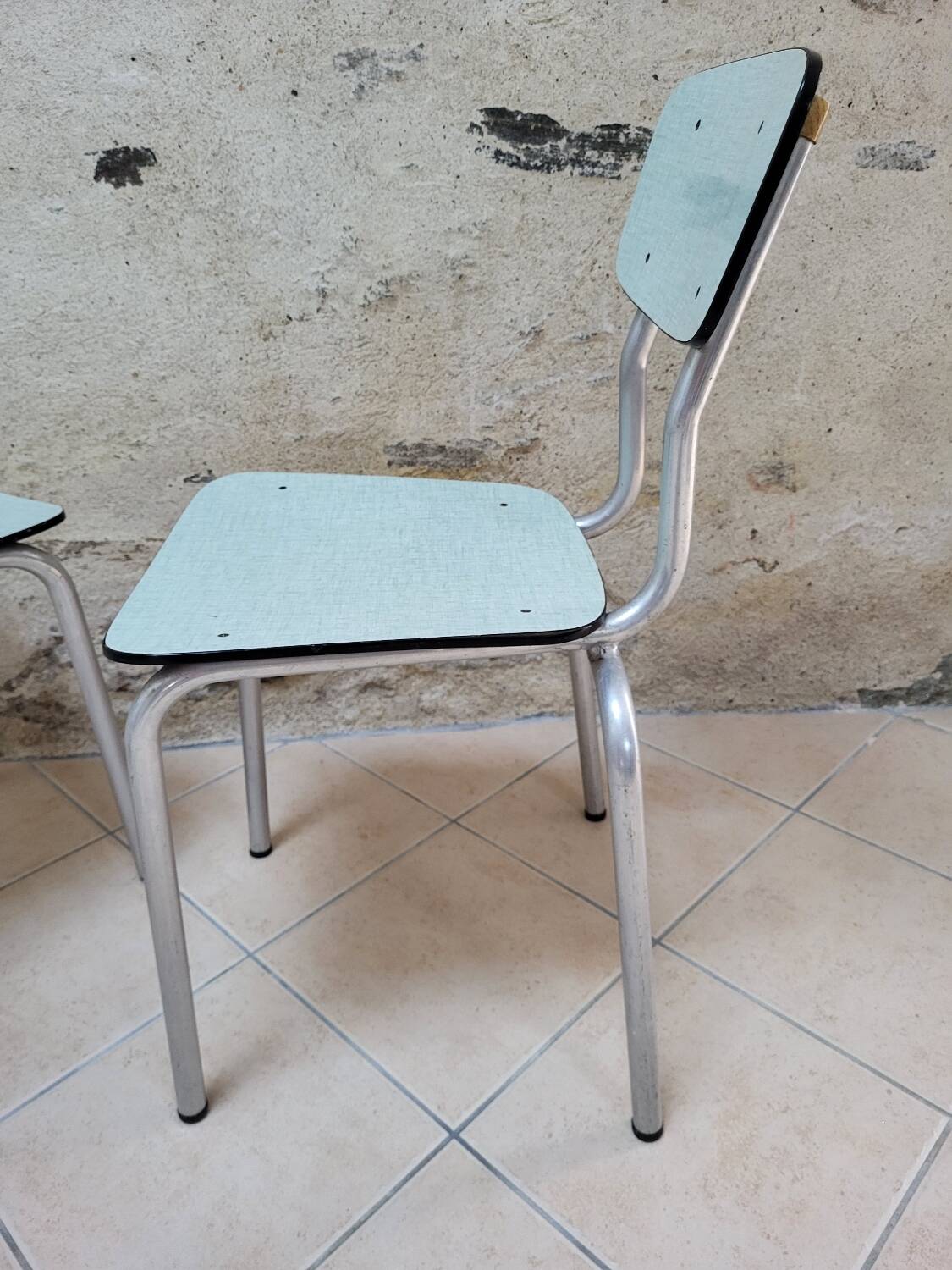 Pair of formica and aluminium chairs