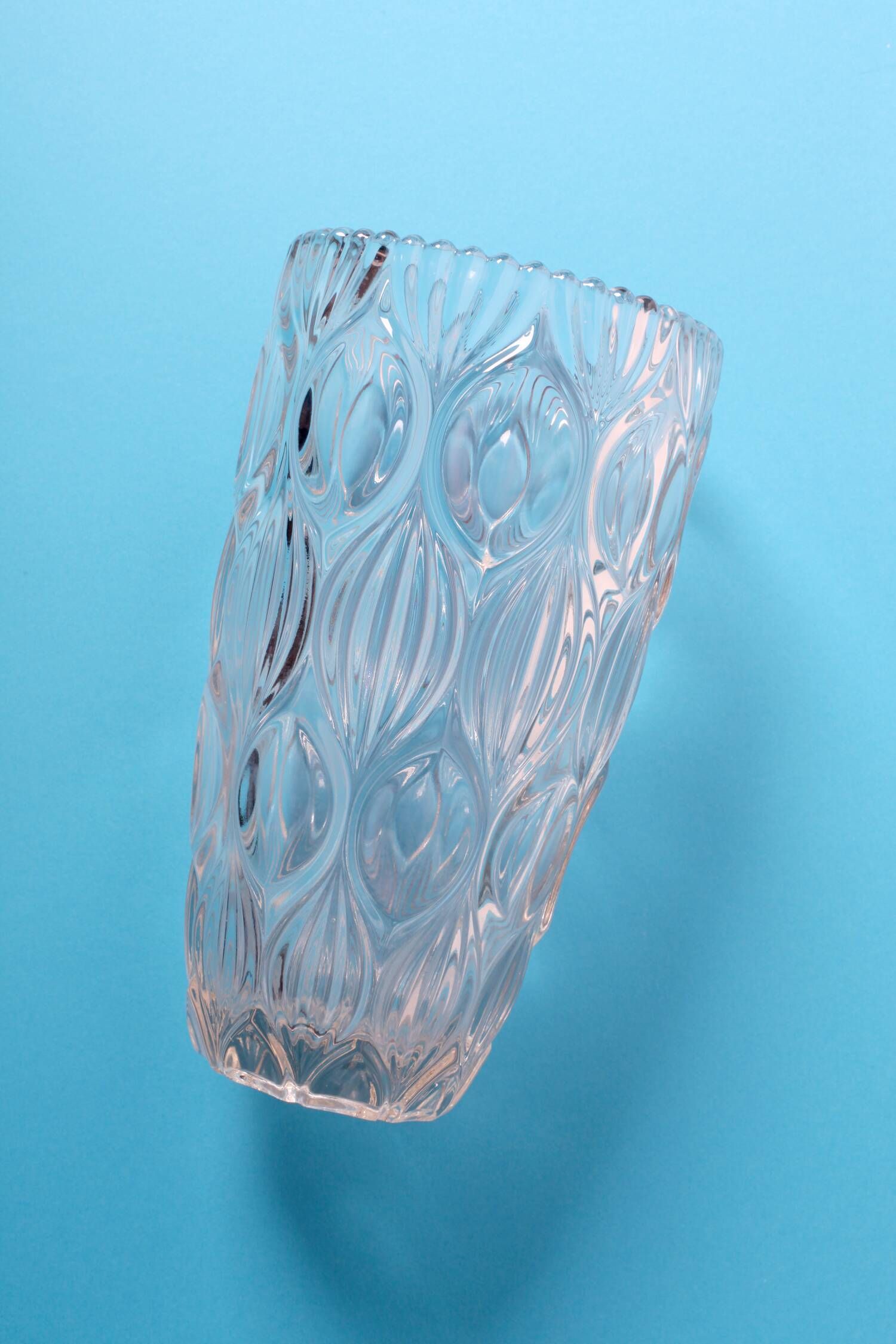 Vintage Clear Heavy Glass Vase by Rudolfova Huť / Czech Republic / 1960s