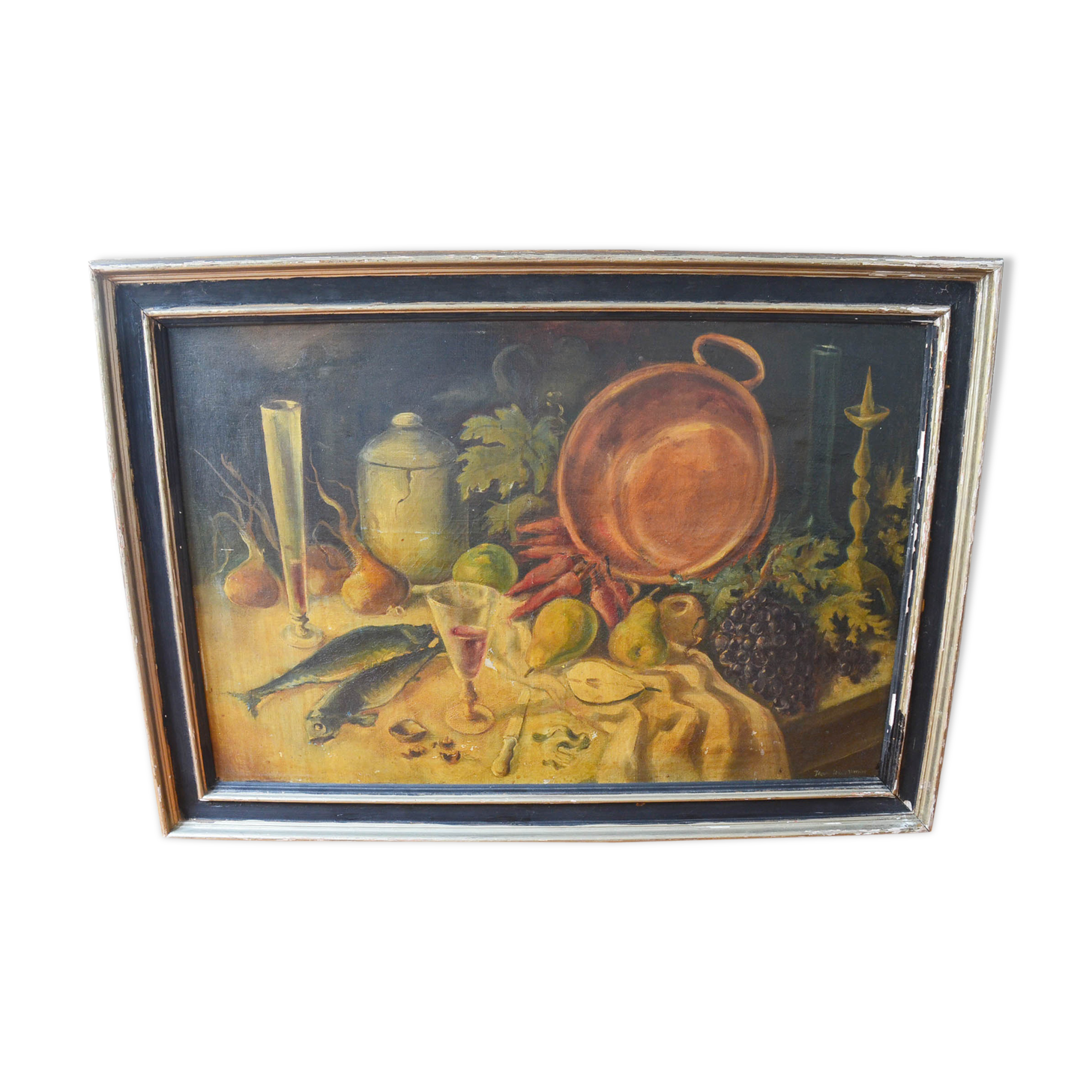 Peinture huile sur toile nature morte XXème signée Jean-Louis Mercier 93 X 67