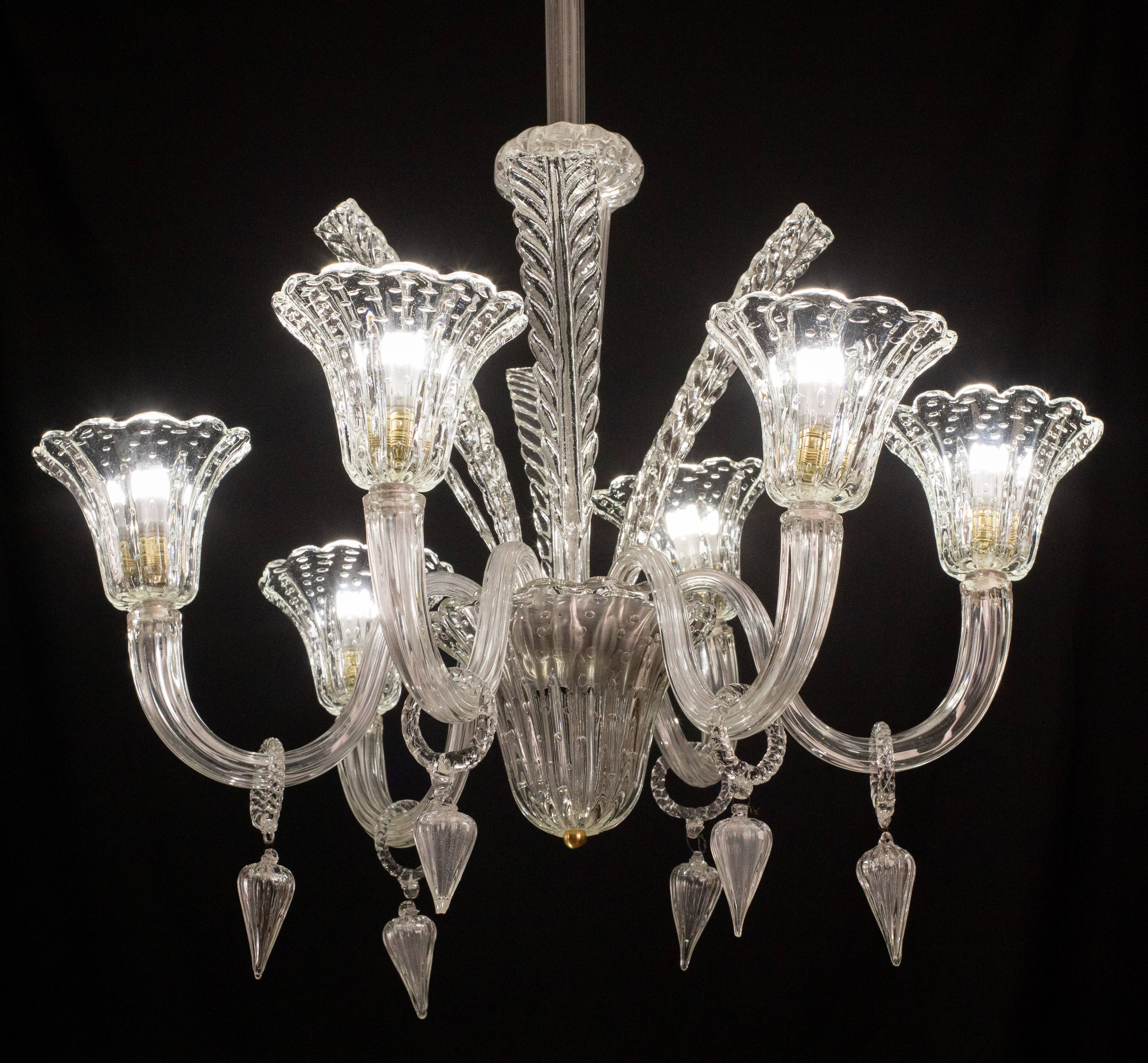 Extraordinary Art Decò Barovier e Toso Chandelier, Murano “Bubble” Glass, 1940s