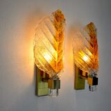 Pair of "leaf" wall lamps by Carl Fagerlund, orange Murano glass, Germany, 1970