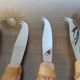 Set of 6 cheese knives, bamboo handle 60s