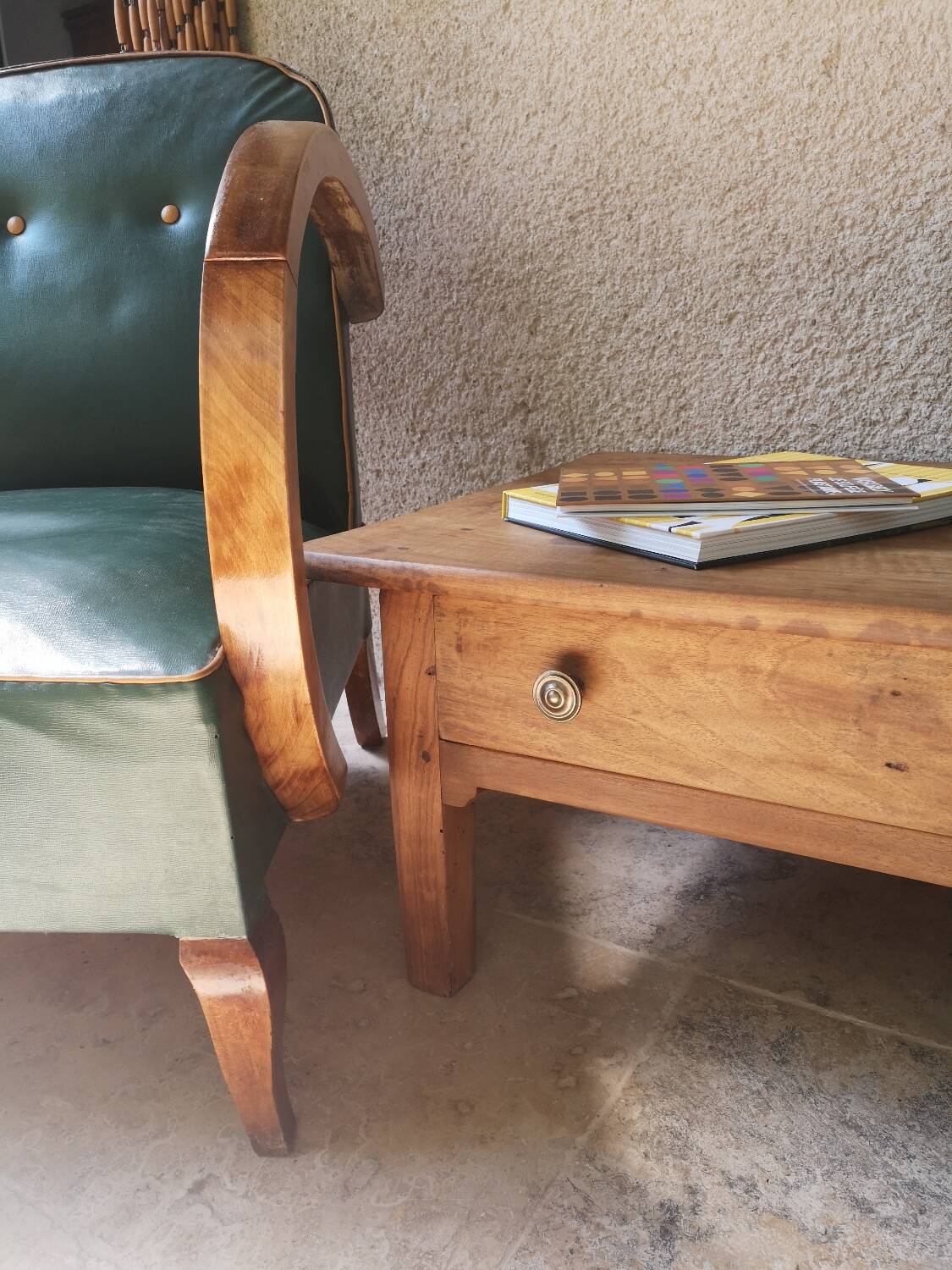 Walnut and oak coffee table.