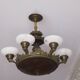 Antique bronze and alabaster 6-light chandelier, 1910
