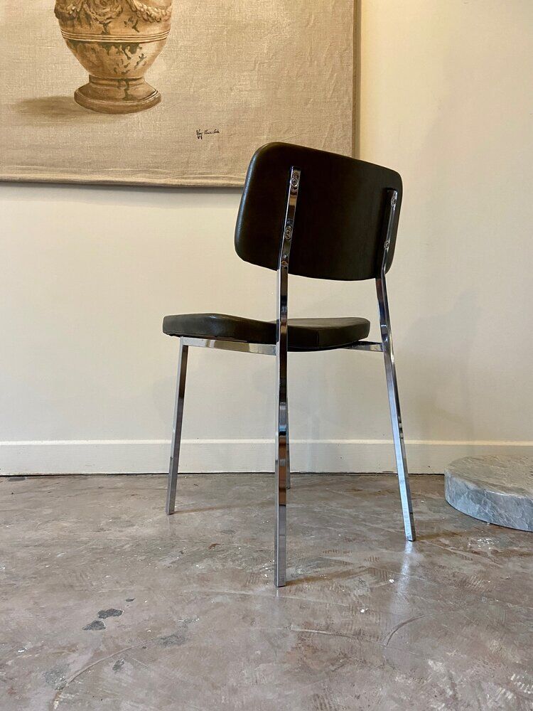 Chrome aluminum chair and khaki green skai