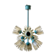 Turquoise glass and metal chandelier with 9 lights, Leclaire & Schäfer, 1960