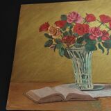 Oil on cardboard table bouquet of flowers