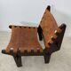 Vintage teak and leather armchair design Angel Pazmino brand Ecuador vintage 1960