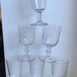 Set of 6 mismatched crystal wine glasses engraved 30-40s