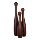 Trio of large decorative skittles in solid wood, Scandinavian design, 1970