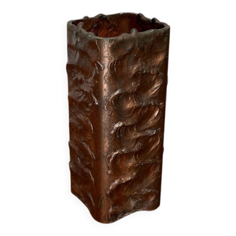 Brutalist metal block vase from the mid-century, 1960s.