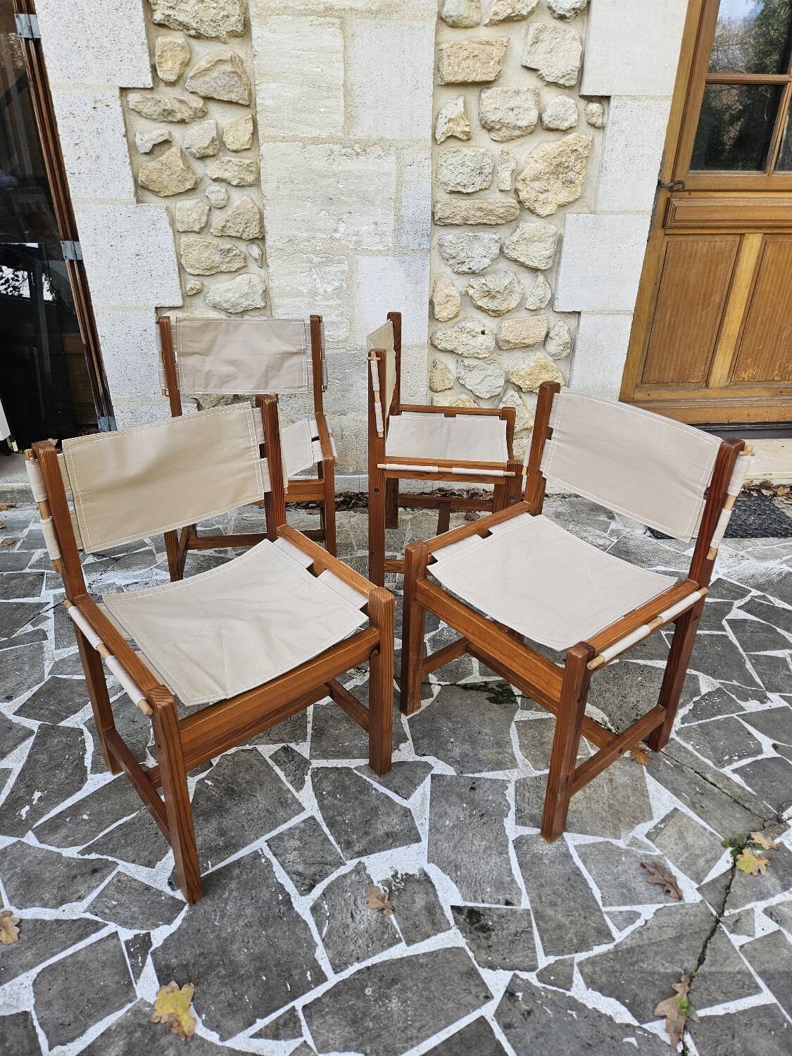 Set of 4 Safari chairs in pine