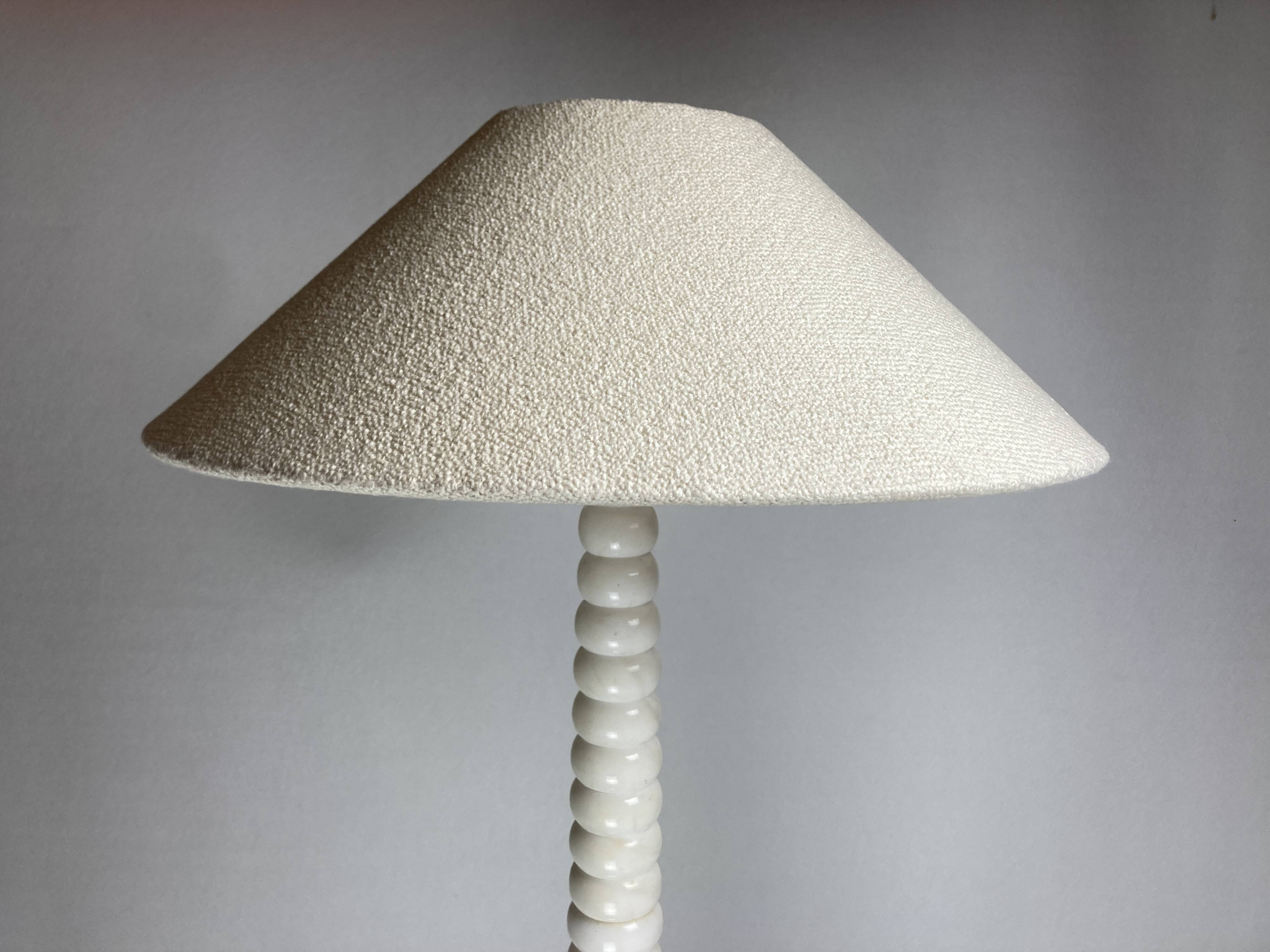 Midcentury French Alabaster floor lamp with bouclé shade, 1950s