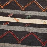 7x10 Black & Cream Large Vintage Kilim Rug, 204x300Cm
