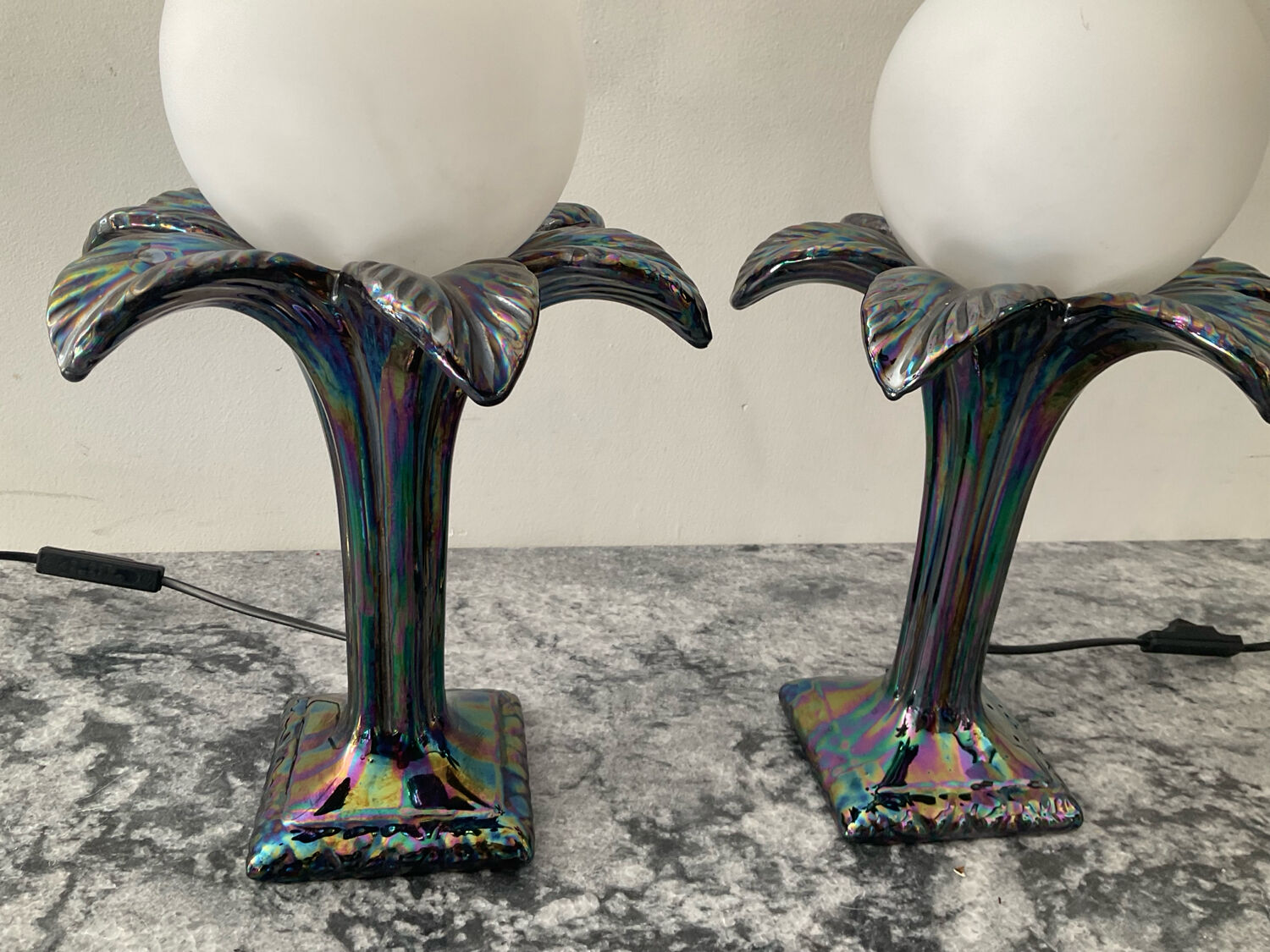 Pair of palm tree lamps in Italian ceramic from the 1970s.