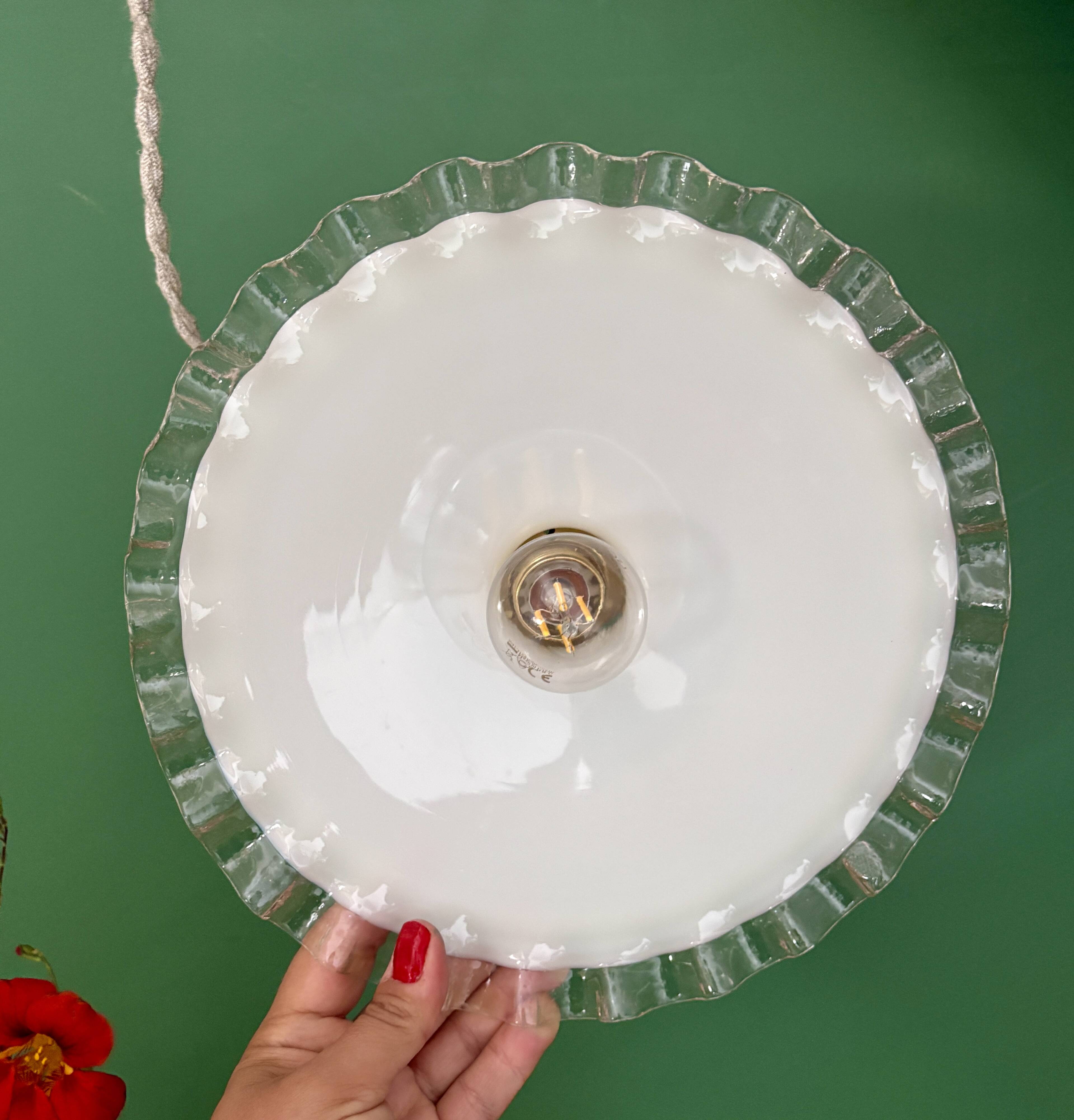 Vintage white opaline lace pendant light (OP12)