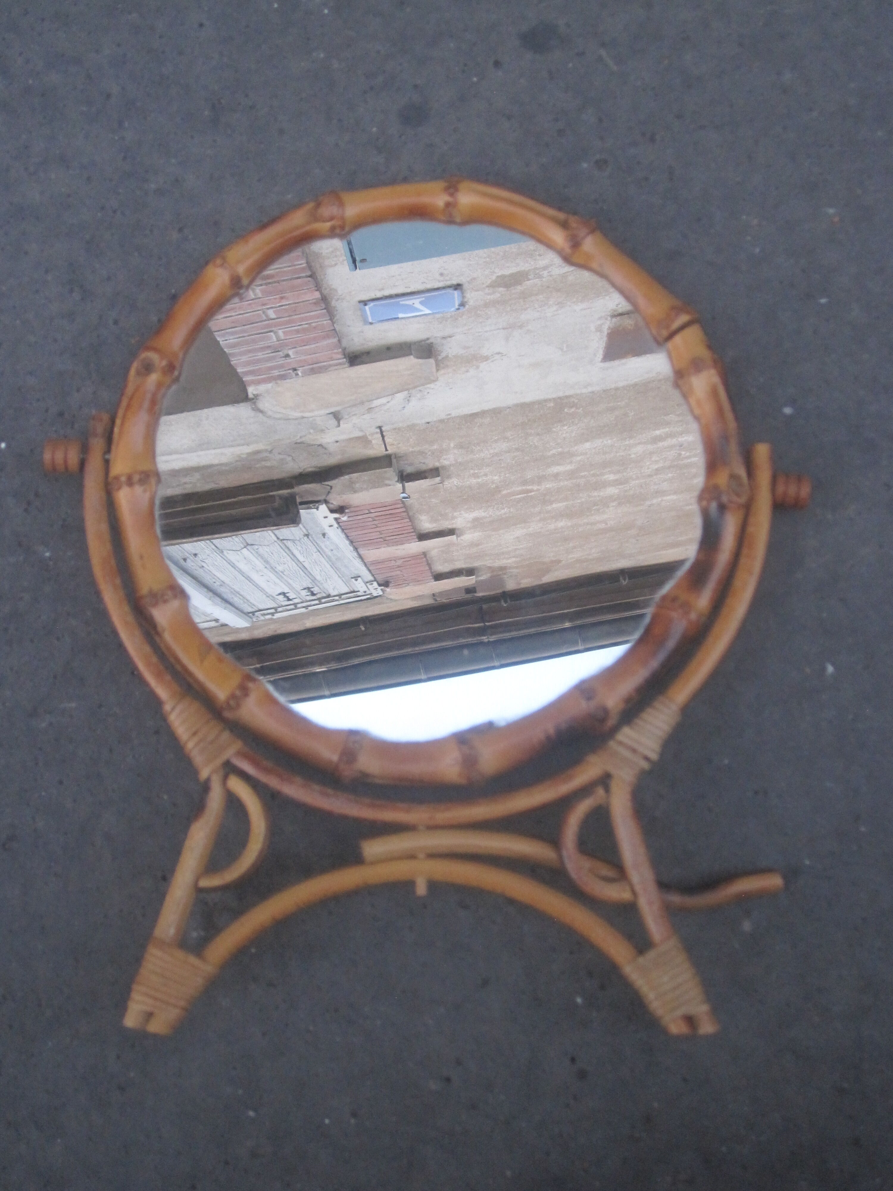 Vintage bamboo table mirror 20cm