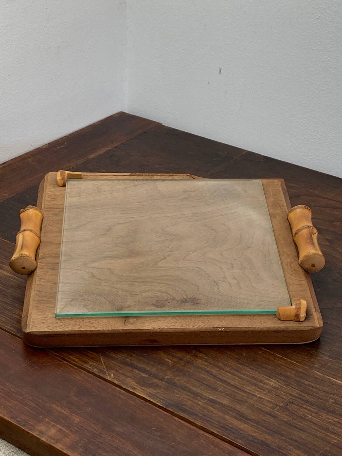 Wooden and bamboo glazed tray
