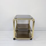 Chariot de bar Table de bar en laiton fumé Mid Century Hollywood Regency Table d'appoint à roulettes