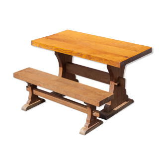 Monastery table, wooden table and its bench, rectangular table, side table, chalet, farmhouse
