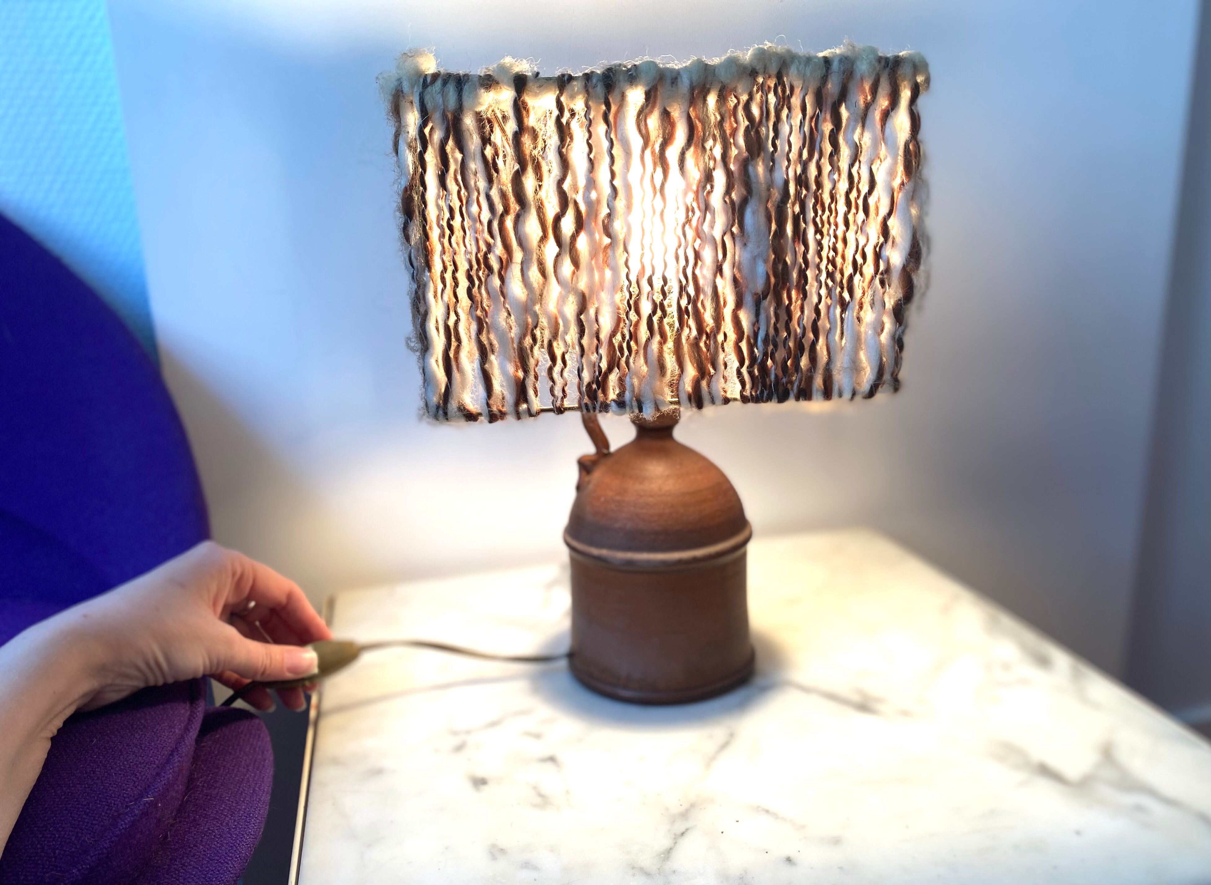 Living room lamp bedside pottery Ludovic and wool 50s vintage