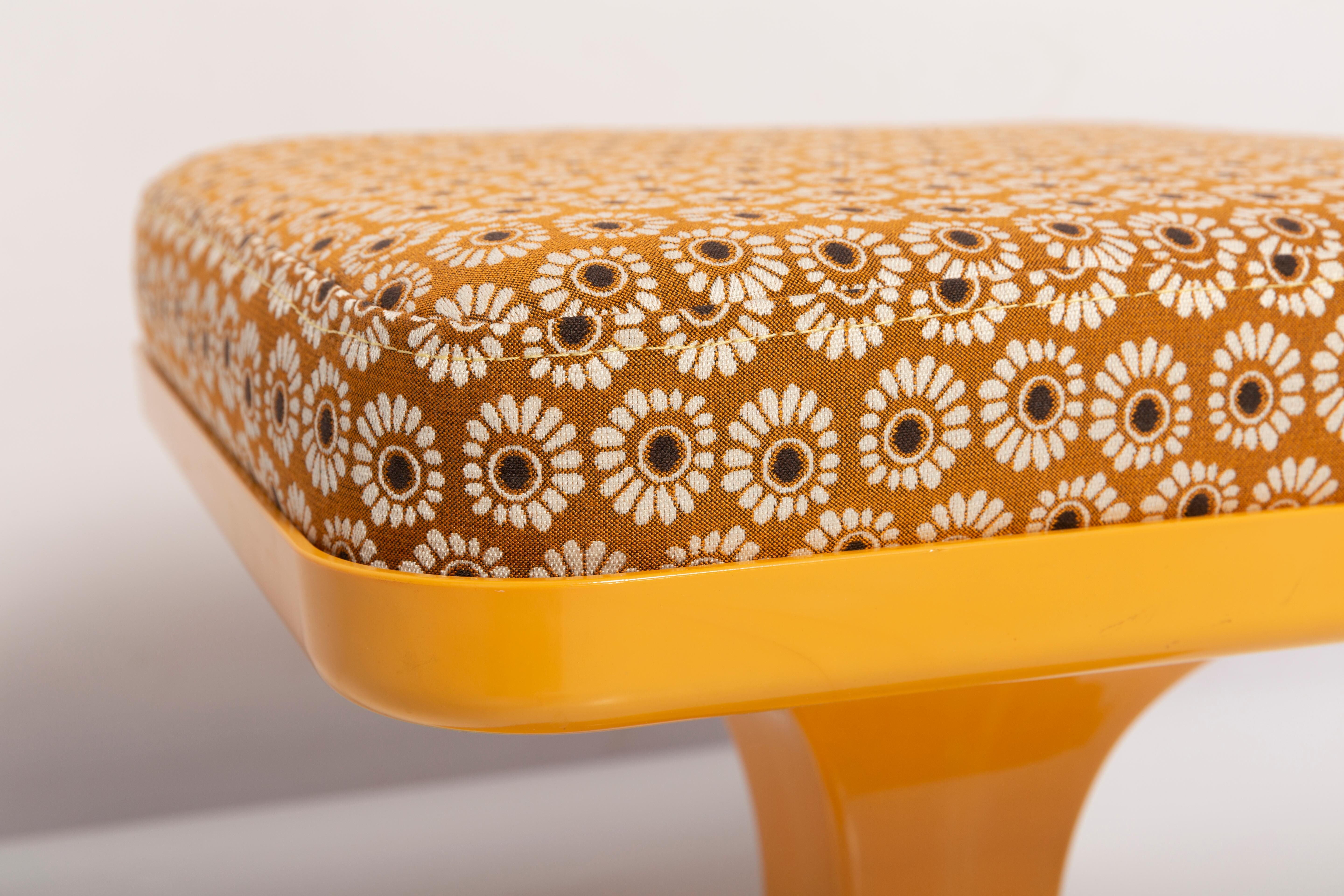 Mid-century mustard yellow floral stool, Poland, 1970s