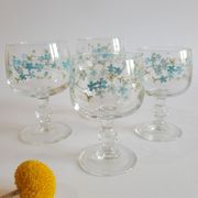 Set of 4 glasses with feet model Véronica Forget-me-nots France vintage
