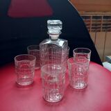 Whiskey decanter and 6 assorted glasses
