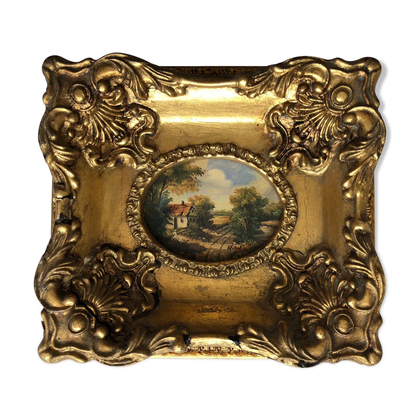 Painting: oil on panel, rural landscape