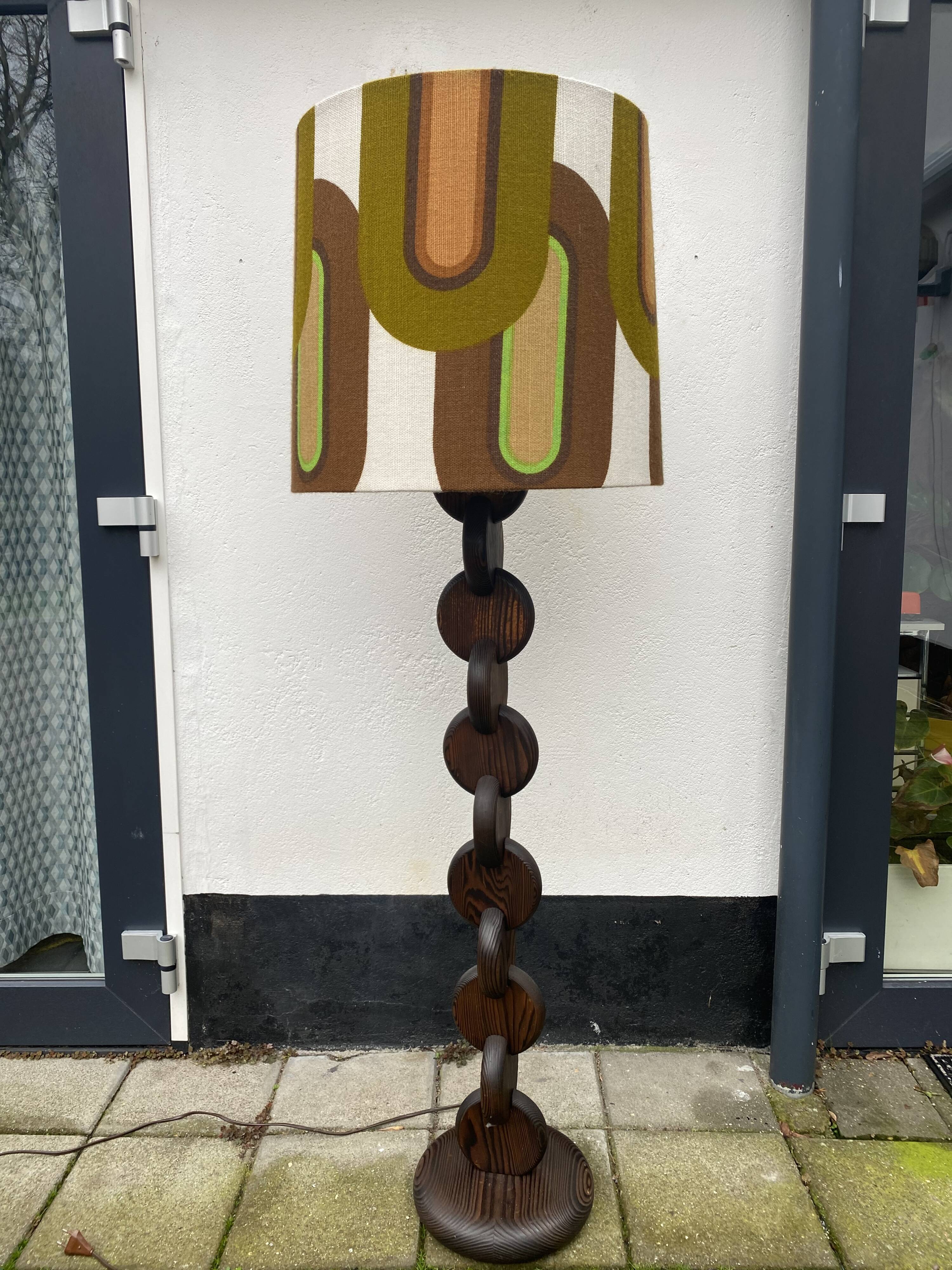 Brutalist Carved Wood Floor Lamp
