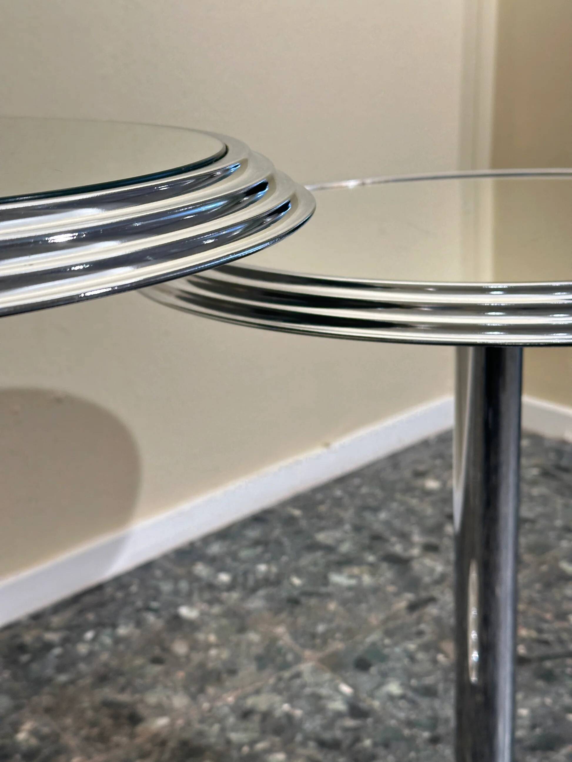 Pair of chrome mirrored sidetables, 1980s