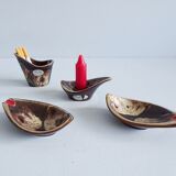 Jasba smoking set in brown red, four-piece Jasba ceramic set, table set, ashtray, candle holder hous