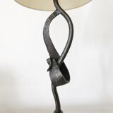 Sculptural lamp in metal and stone