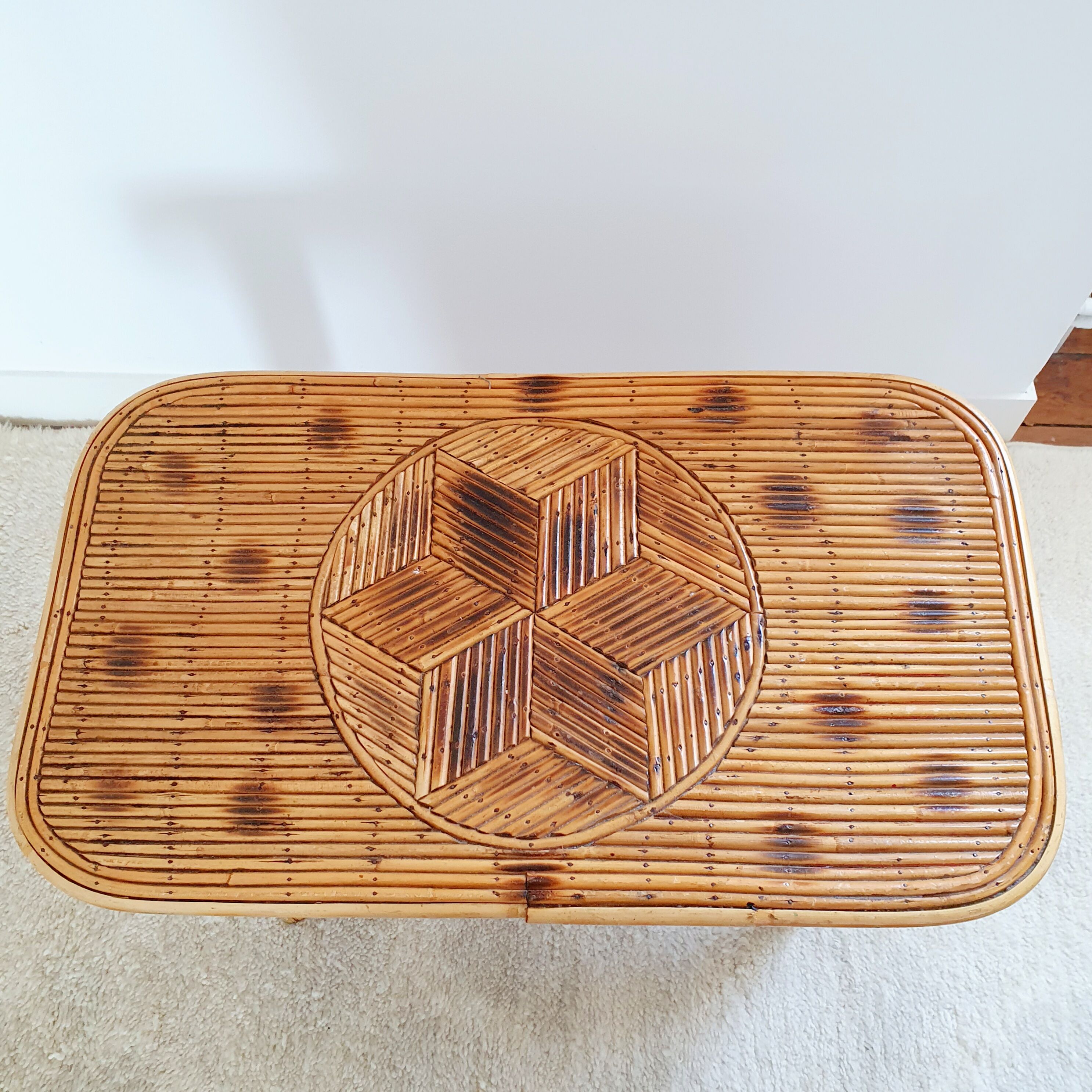 Coffee table in rattan marquetry 1960