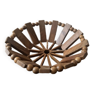 geometric olive wood basket, France 1970