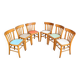 6 vintage bistro chairs from the 1950s, beech wood, repainted mismatched seats.