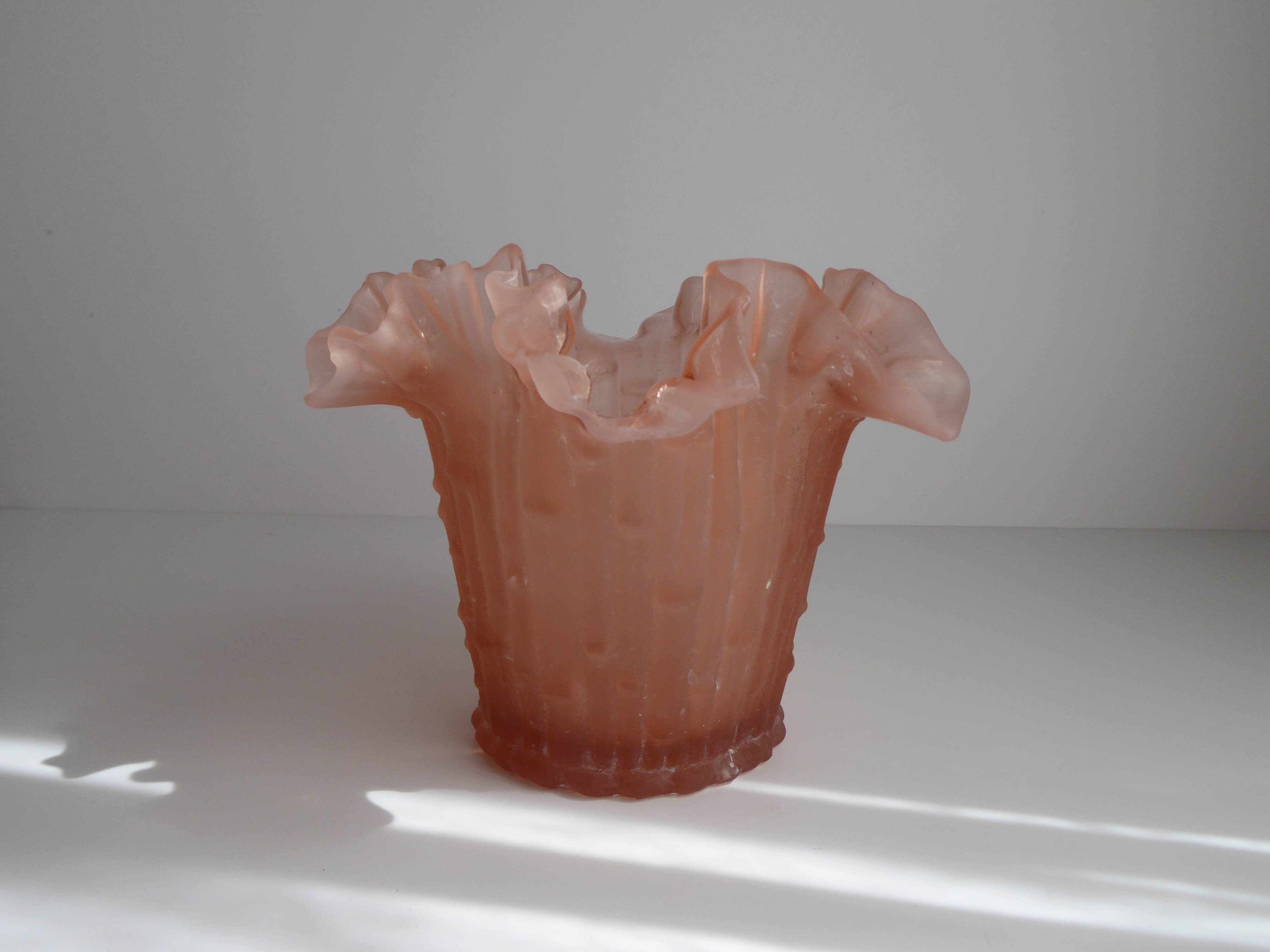 Pink frosted glass vase