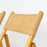 Set of 4 elegant wicker & jute folding chairs (Germany, 1970s).