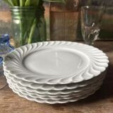 Set of 6 antique twisted white porcelain plates, a beautiful timeless classic.