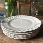 Set of 6 antique twisted white porcelain plates, a beautiful timeless classic.