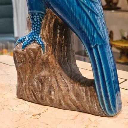 Turquoise glazed ceramic cockatoo parrot statuette 30 cm